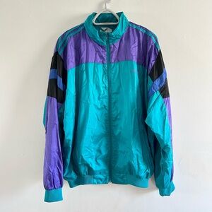 Vintage 80’s Adidas Teal & Purple Colorblock Windbreaker Jacket